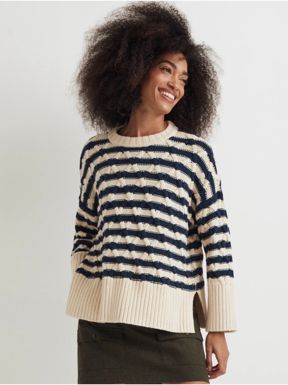 Madewell Cable-Knit Oversized Sweater in Stripe